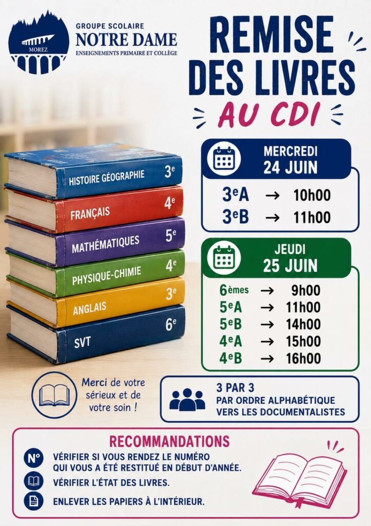 remise des manuels scolaires au cdi fin d'année