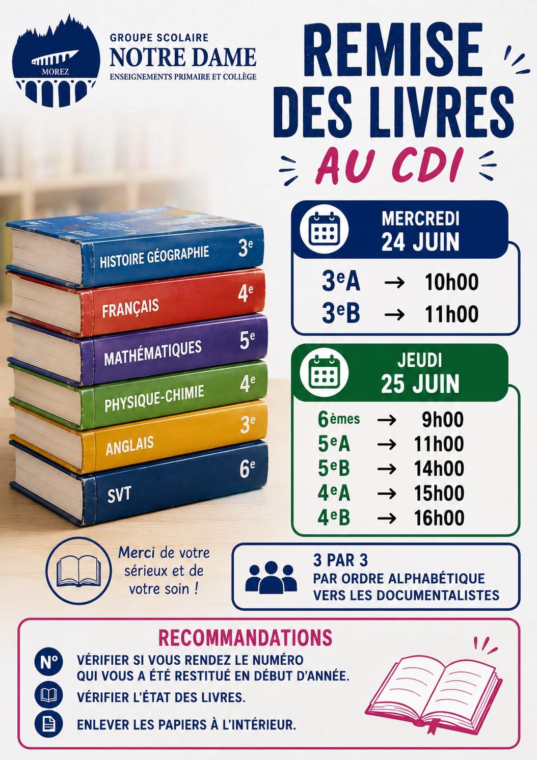 remise des manuels scolaires au cdi fin d'année