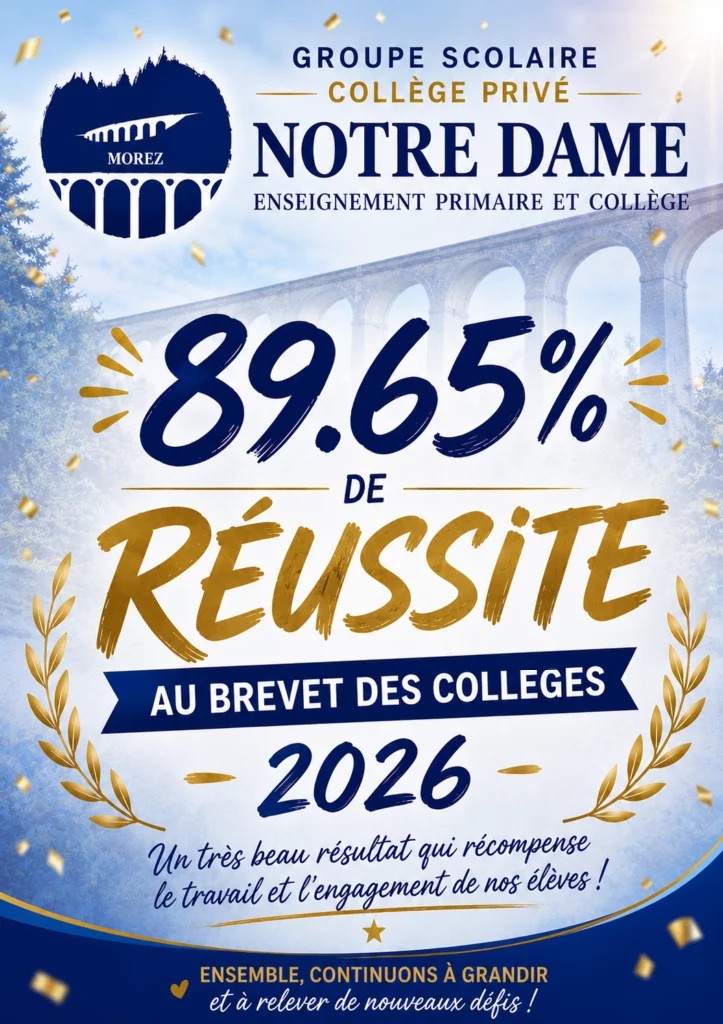 Taux de réussite au Brevet des collèges. Collège Privé Notre-Dame de Morez