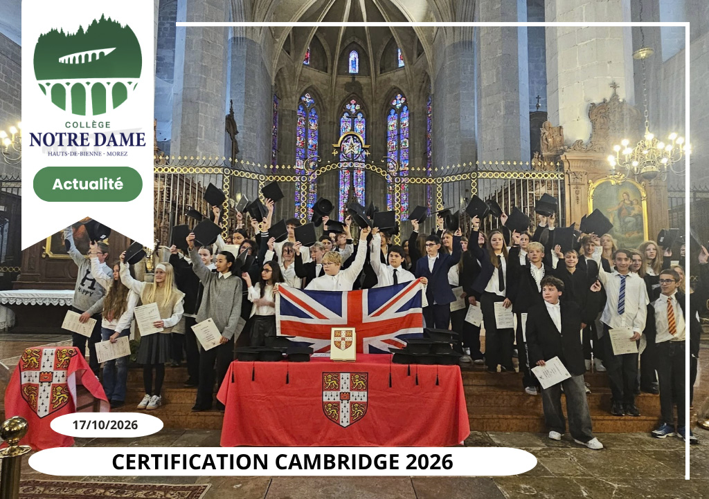 Certification Cambridge pour la promotion 2026
